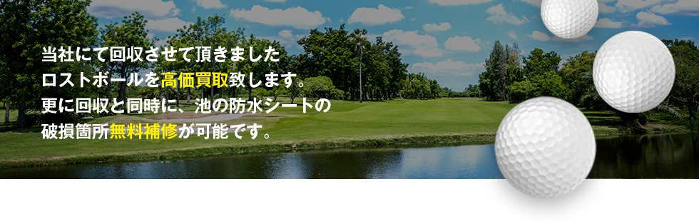 当社にて回収させて頂きましたロストボールを高価買取致します。更に回収と同時に、池の防水シートの破損箇所無料補修が可能です。